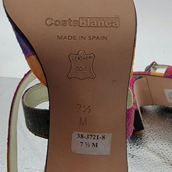 Costa Blanca Block Heel Sandals 7.5M Pink Gold Jacquard NIB Made in Spain - Picture 10 of 14